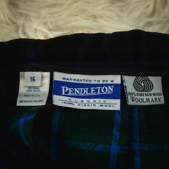 Pendleton Size 16 Green Plaid Paisley Print Pleated A Line Midi Wool Skirt - Picture 4 of 9